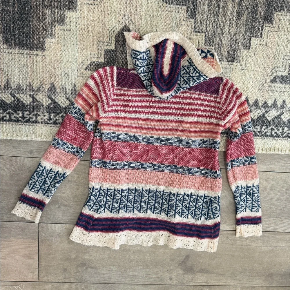 Y2K Pink Republic Toddler Girl Mixed Media Boho Cardigan Hooded Open Front